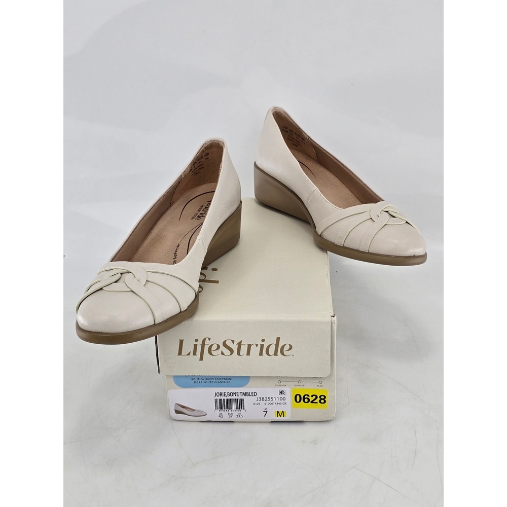 LifeStride Jorie Wedge Pumps Womens 7 Bone Tumbled Comfort - NEW